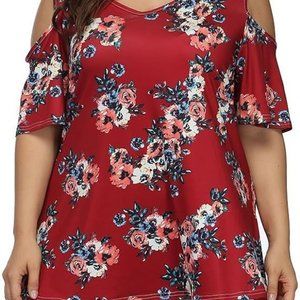 Womens 2XL Red Floral Top